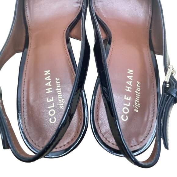 Cole Haan Womens Black Patent Leather Peep-Toe Juliana Slingback Heels Size 7B - Picture 6 of 11